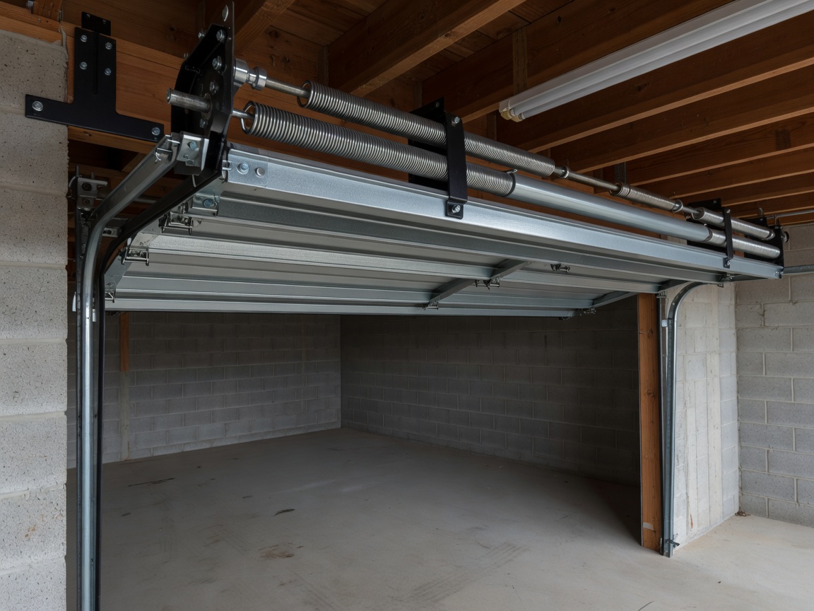 Compact roller garage door mechanism installed internally