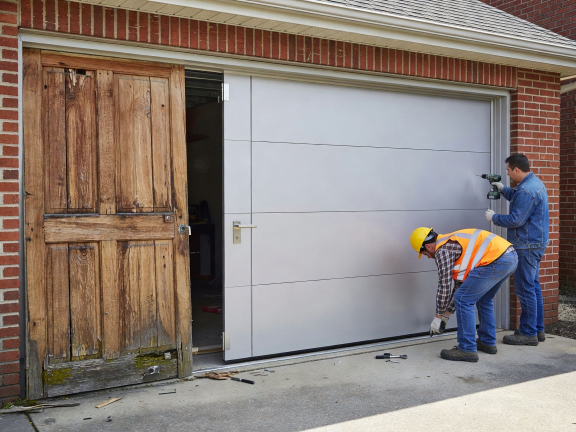Replacing an old timber garage door with a modern steel alternative