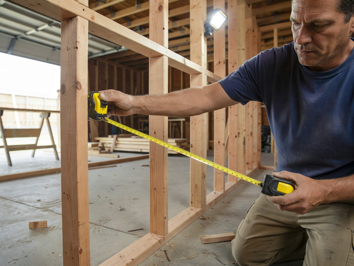 Tape measure being used against a structural garage frame