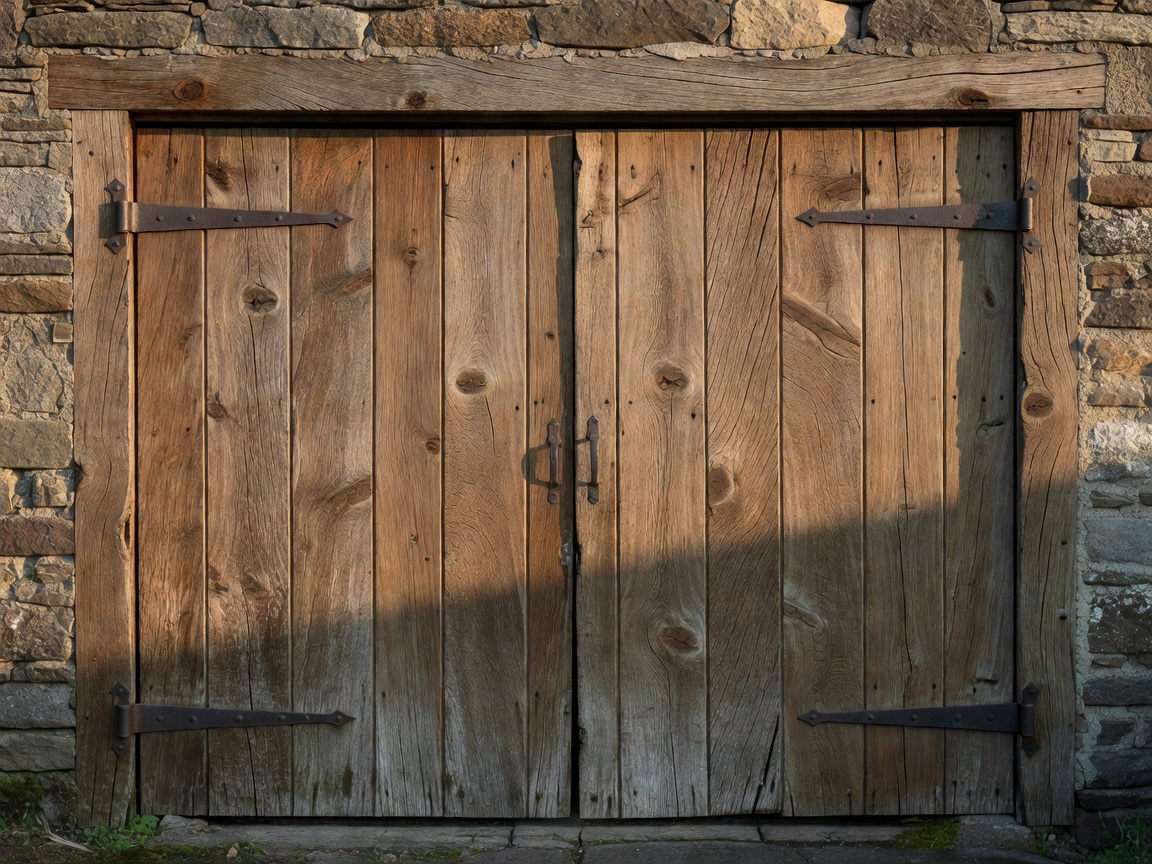 Traditional timber side-hinged double garage doors